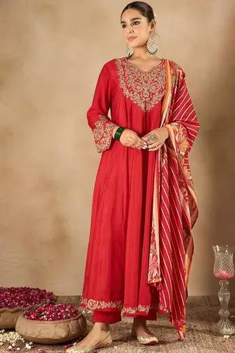 Women Ethnic Motifs Embroidered Empire Kurta with Trousers & Dupatta