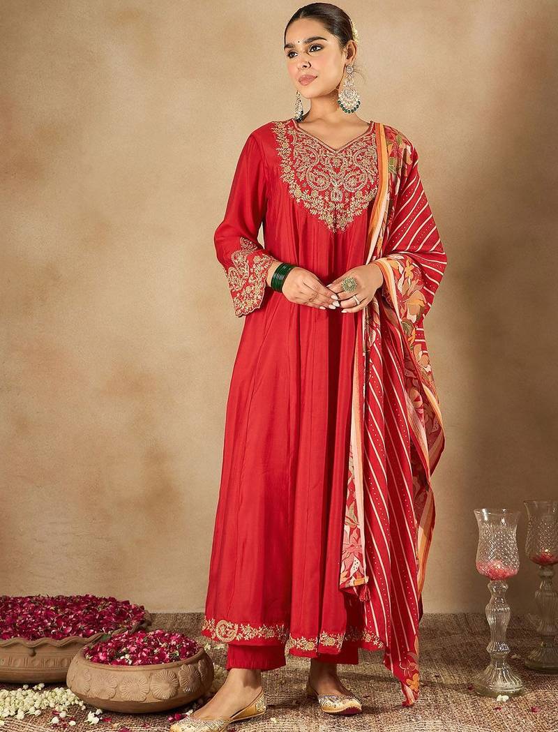 Women Ethnic Motifs Embroidered Empire Kurta with Trousers & Dupatta
