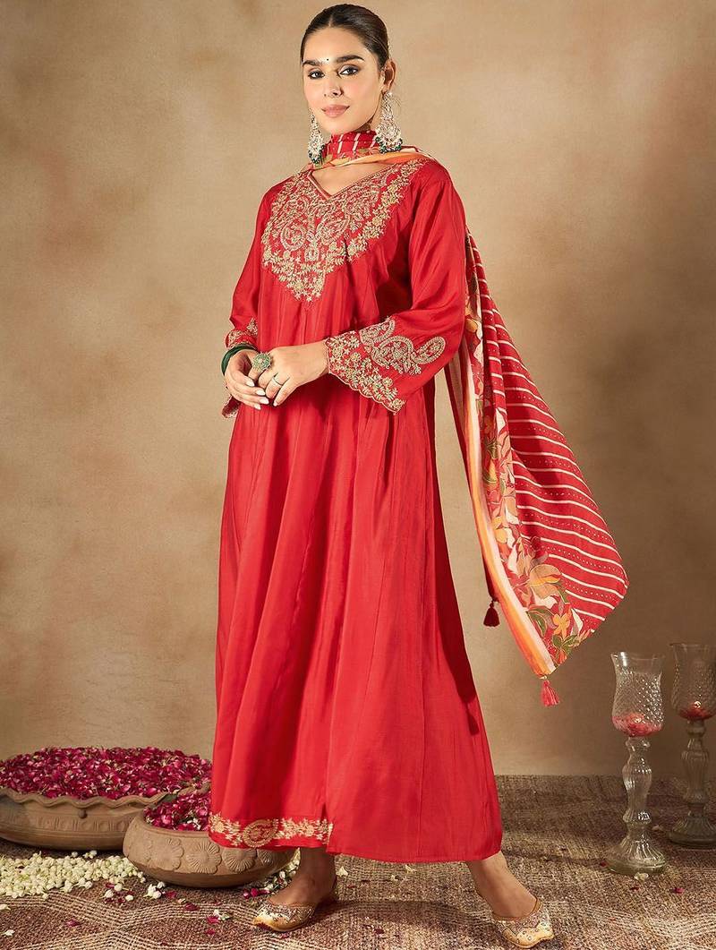 Women Ethnic Motifs Embroidered Empire Kurta with Trousers & Dupatta