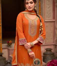 Floral Embroidered Sequinned Chinon Straight Kurta With Trousers & Dupatta