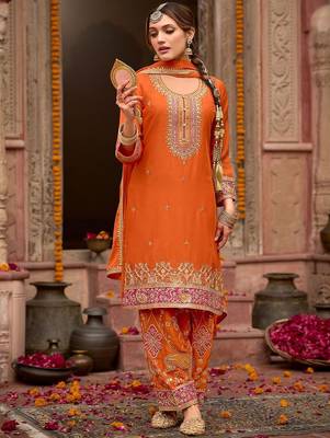 Floral Embroidered Sequinned Chinon Straight Kurta With Trousers & Dupatta 1