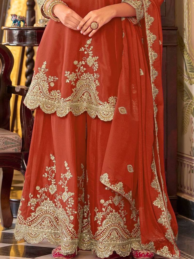 Women Ethnic Motifs Embroidered Regular Kurta with Sharara & With Dupatta