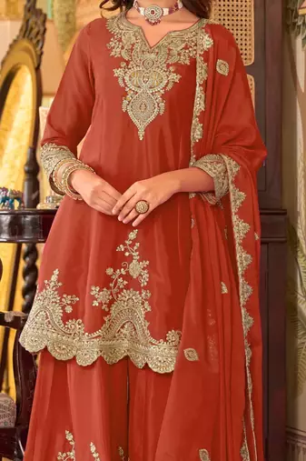 Women Ethnic Motifs Embroidered Regular Kurta with Sharara & With Dupatta