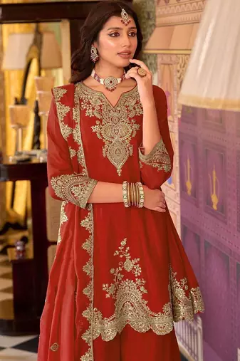 Women Ethnic Motifs Embroidered Regular Kurta with Sharara & With Dupatta