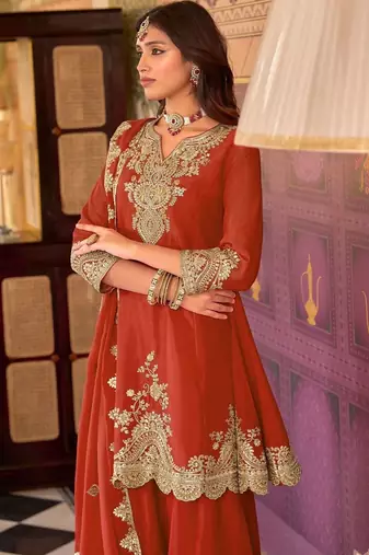Women Ethnic Motifs Embroidered Regular Kurta with Sharara & With Dupatta
