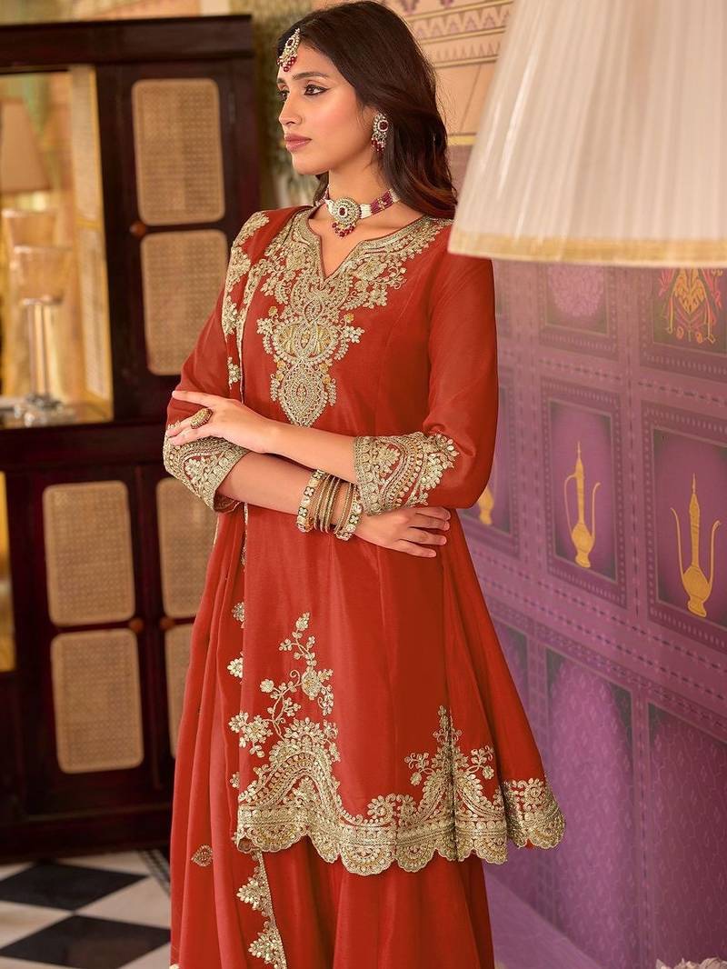 Women Ethnic Motifs Embroidered Regular Kurta with Sharara & With Dupatta