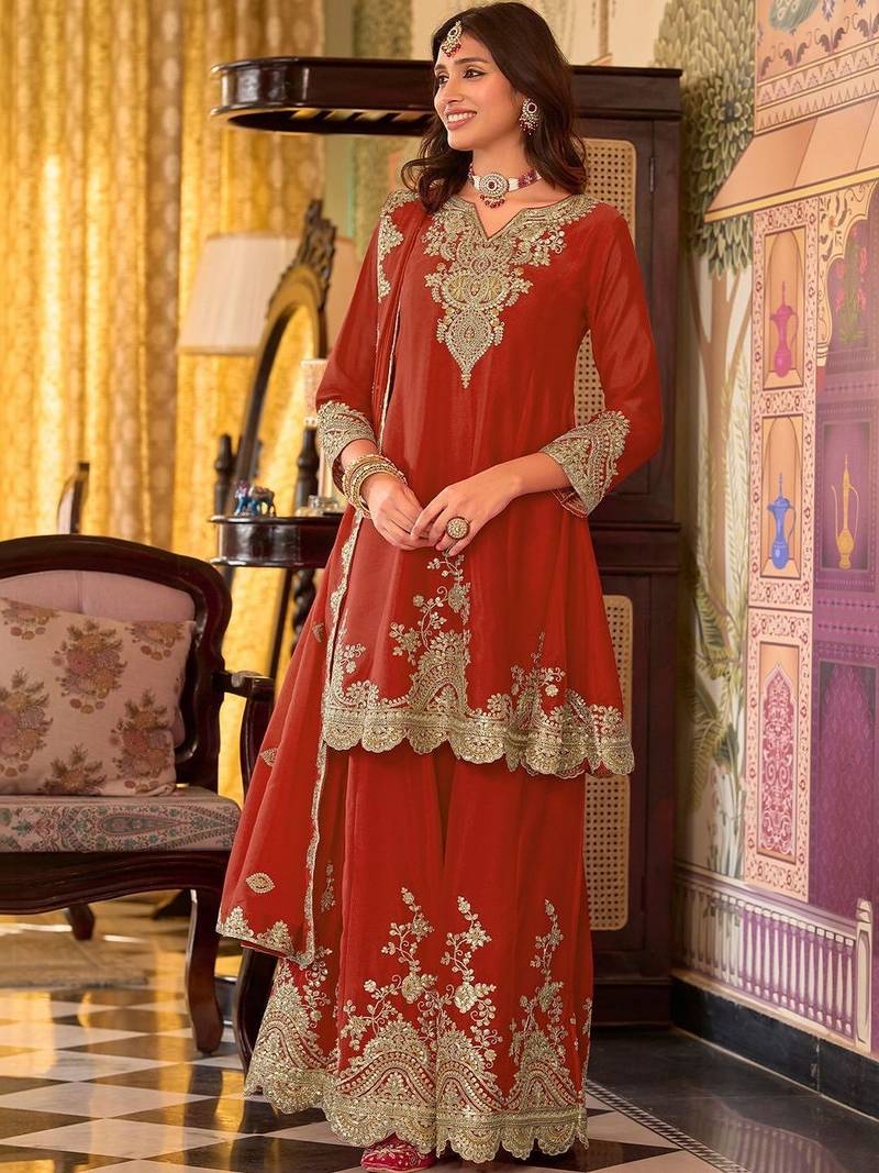 Women Ethnic Motifs Embroidered Regular Kurta with Sharara & With Dupatta