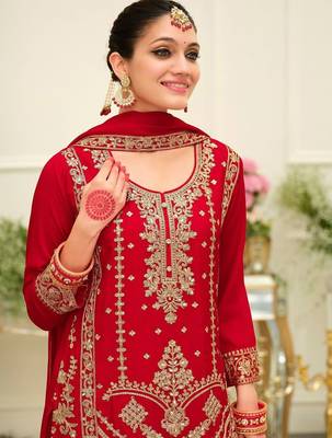 Ethnic Motifs Embroidered Mirror Work Straight Kurta & Palazzos With Dupatta 2