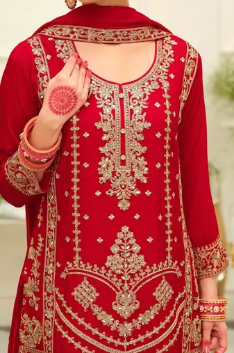 Ethnic Motifs Embroidered Mirror Work Straight Kurta & Palazzos With Dupatta