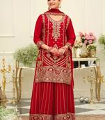 Ethnic Motifs Embroidered Mirror Work Straight Kurta & Palazzos With Dupatta