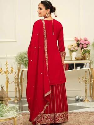 Ethnic Motifs Embroidered Mirror Work Straight Kurta & Palazzos With Dupatta 4