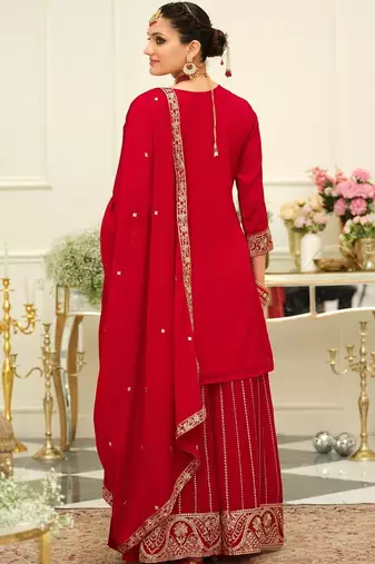 Ethnic Motifs Embroidered Mirror Work Straight Kurta & Palazzos With Dupatta