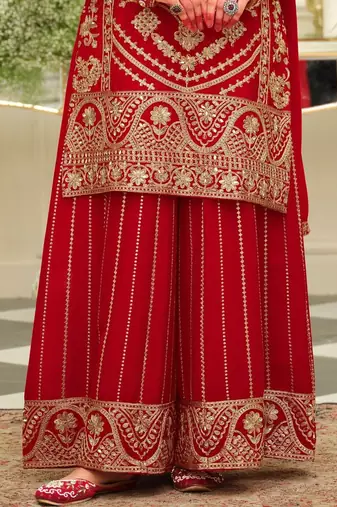 Ethnic Motifs Embroidered Mirror Work Straight Kurta & Palazzos With Dupatta