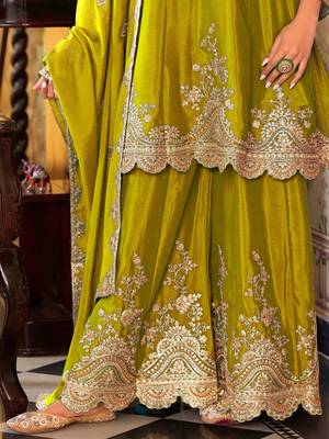 Ethnic Motifs Embroidered V-Neck Sequinned Kurta With Sharara & Dupatta 5