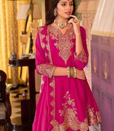 Floral Embroidered Sequinned Chinon A-Line Kurta With Palazzos & Dupatta