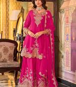 Floral Embroidered Sequinned Chinon A-Line Kurta With Palazzos & Dupatta