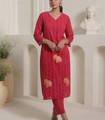 Women Self Design Regular Pure Cotton Kurta with Trousers