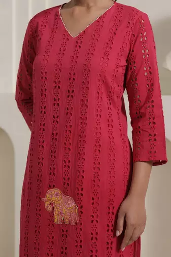 Women Self Design Regular Pure Cotton Kurta with Trousers