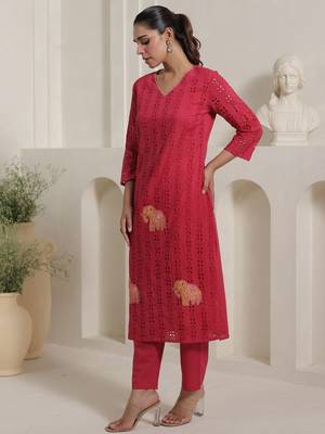 Women Self Design Regular Pure Cotton Kurta with Trousers 3