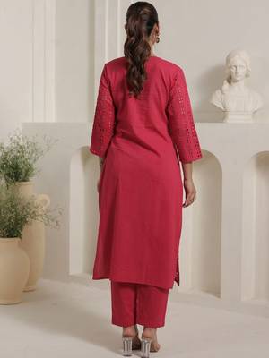 Women Self Design Regular Pure Cotton Kurta with Trousers 4