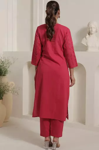 Women Self Design Regular Pure Cotton Kurta with Trousers