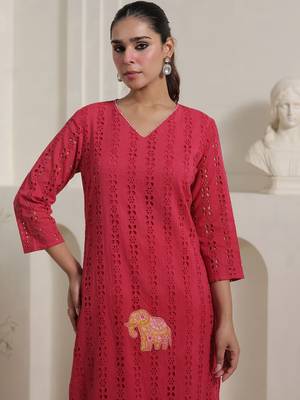 Women Self Design Regular Pure Cotton Kurta with Trousers 6