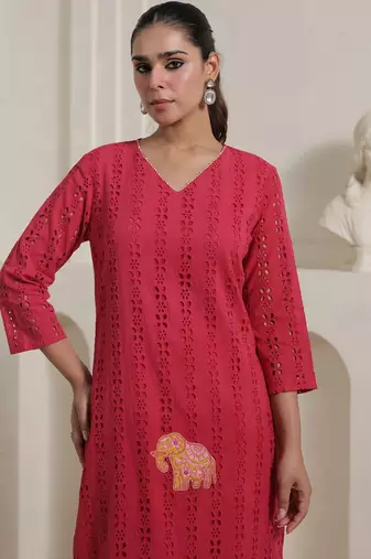 Women Self Design Regular Pure Cotton Kurta with Trousers