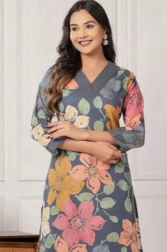 Women Floral Printed Regular Pure Cotton Kurta with Trouser