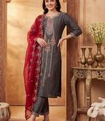 Women Ethnic Motifs Embroidered Regular Thread Work Kurta with Trousers & With Dupatta