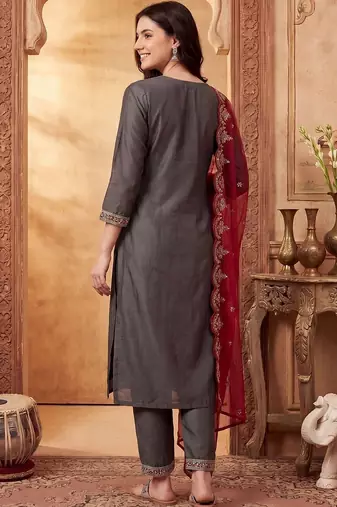 Women Ethnic Motifs Embroidered Regular Thread Work Kurta with Trousers & With Dupatta