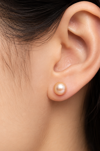 Pink freshwater pearl stud earrings with gold-tone backs