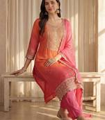 Women Bandhani Printed Regular Sequinned Kurta with Trousers & With Dupatta