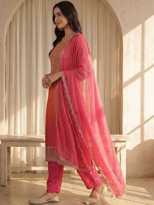 Women Bandhani Printed Regular Sequinned Kurta with Trousers & With Dupatta 4