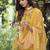 Yellow Yoke Design Thread Work Pure Cotton Kurta With Trousers & Dupatta