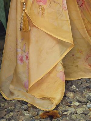 Yellow Yoke Design Thread Work Pure Cotton Kurta With Trousers & Dupatta 4