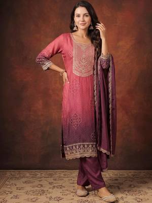 Women Bandhani Printed Regular Sequinned Kurta with Trousers & With Dupatta 5