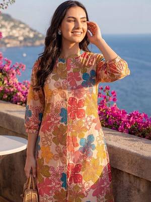 Women Floral Printed Regular Pure Cotton Kurta with Trousers 1