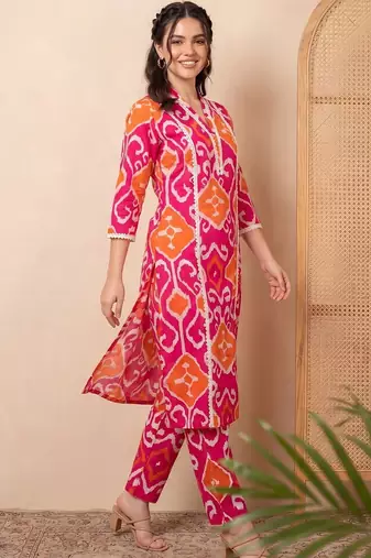 Women Printed Regular Pure Cotton Kurta with Trousers