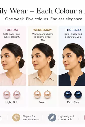 Pearl stud earrings for women, 5 colours, daily wear