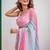 Printed floral ethnic motifs linen digital saree with blouse piece