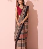 Printed floral ethnic motifs linen digital saree with blouse piece