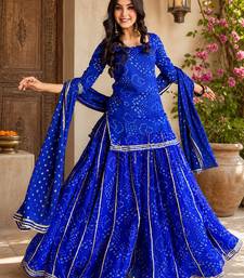 Women bandhani embroidered regular sequinned georgette silk kurta with sharara & with dupatta