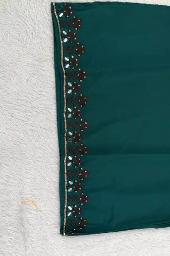 Teal green silk blend thread, zari & sequins embroidered kurta