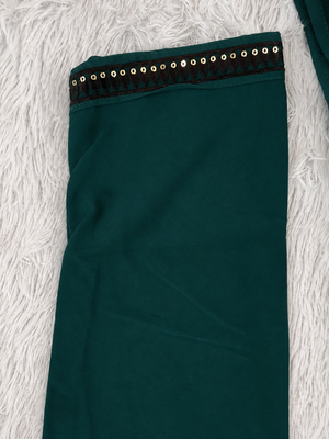 Teal green silk blend thread, zari & sequins embroidered kurta 5