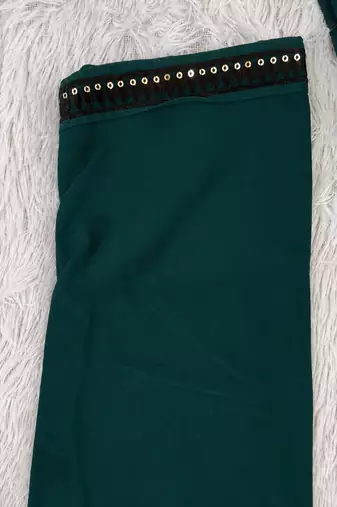 Teal green silk blend thread, zari & sequins embroidered kurta