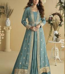 Grey embroidered chinon silk gown