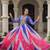 Blue&pink georgette readymade navratri anarkali suit with bandhej & embroidery work
