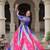 Blue&pink georgette readymade navratri anarkali suit with bandhej & embroidery work