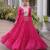 Rani-pink georgette readymade navratri anarkali suit with laheriya & kutchi patchework