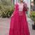 Rani-pink georgette readymade navratri anarkali suit with laheriya & kutchi patchework